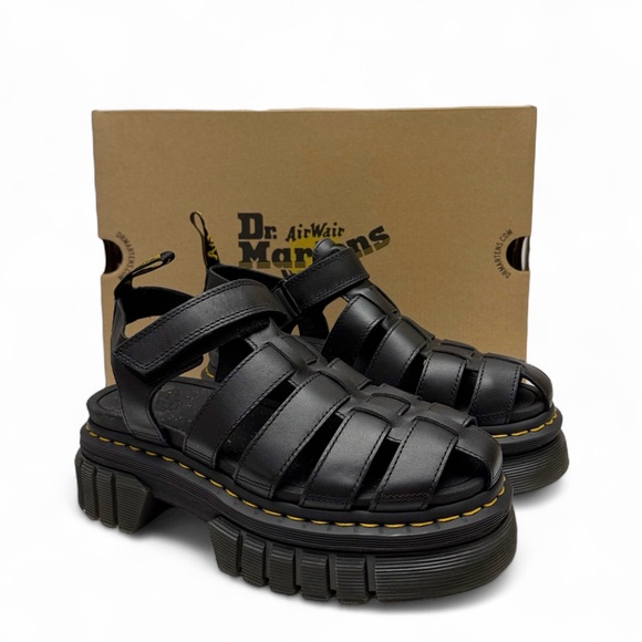 Dr Martens Ricki Fisherman Platform Sandals Black Leather Womens